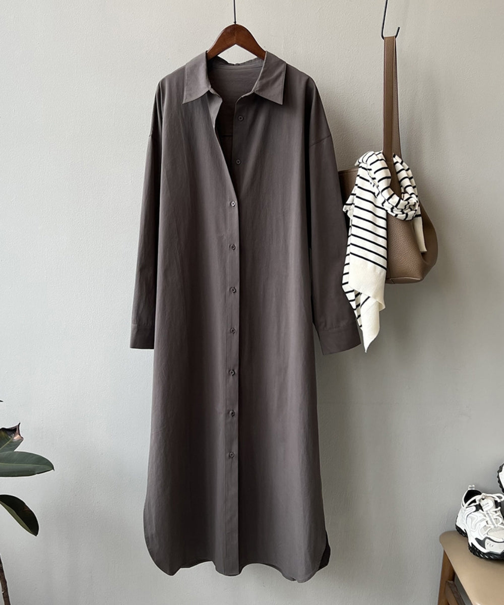 Slit long shirt dress