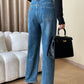 High waist straight denim pants