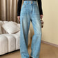 High waist straight denim pants