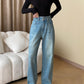 High waist straight denim pants