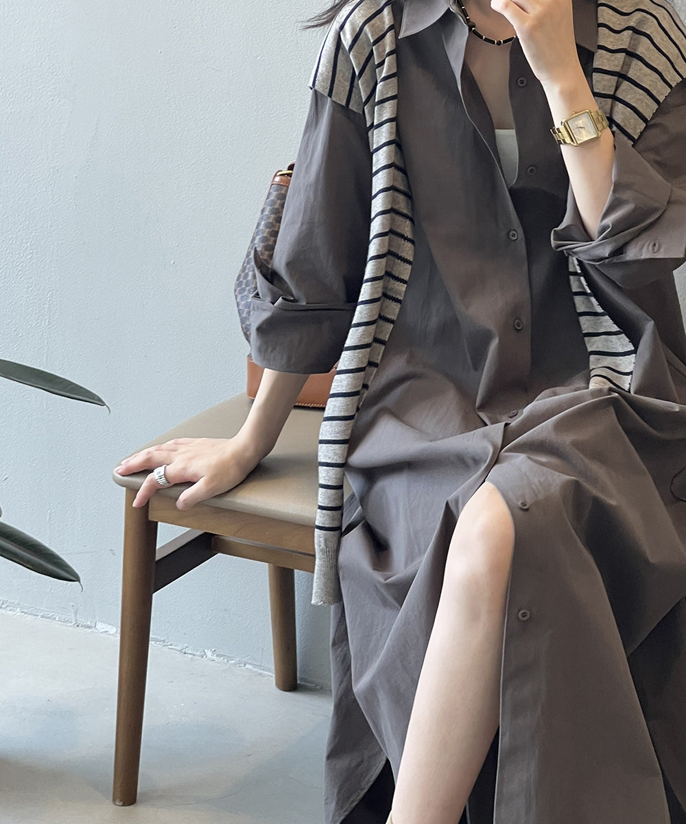 Slit long shirt dress