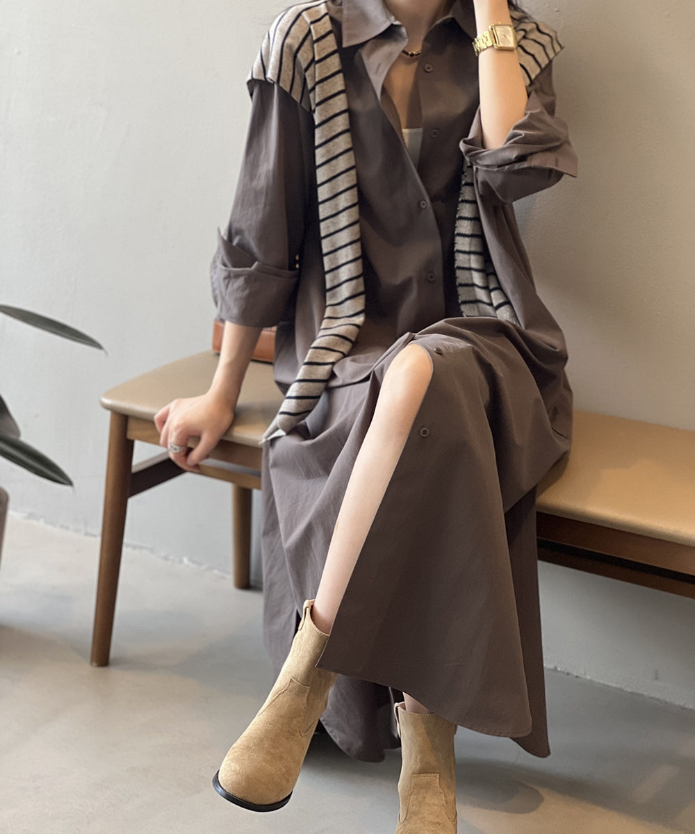 Slit long shirt dress