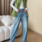 High waist straight denim pants