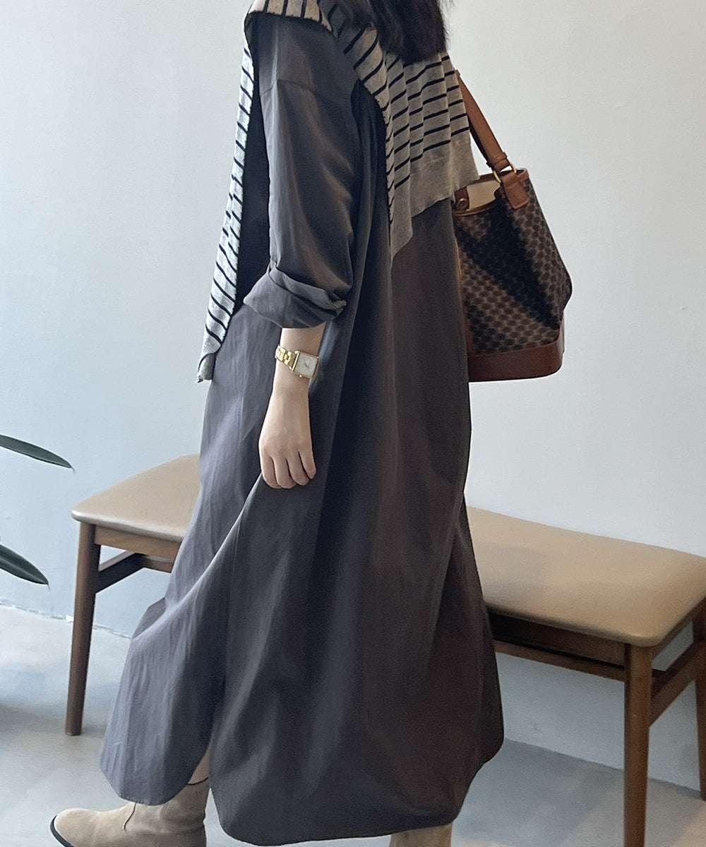 Slit long shirt dress