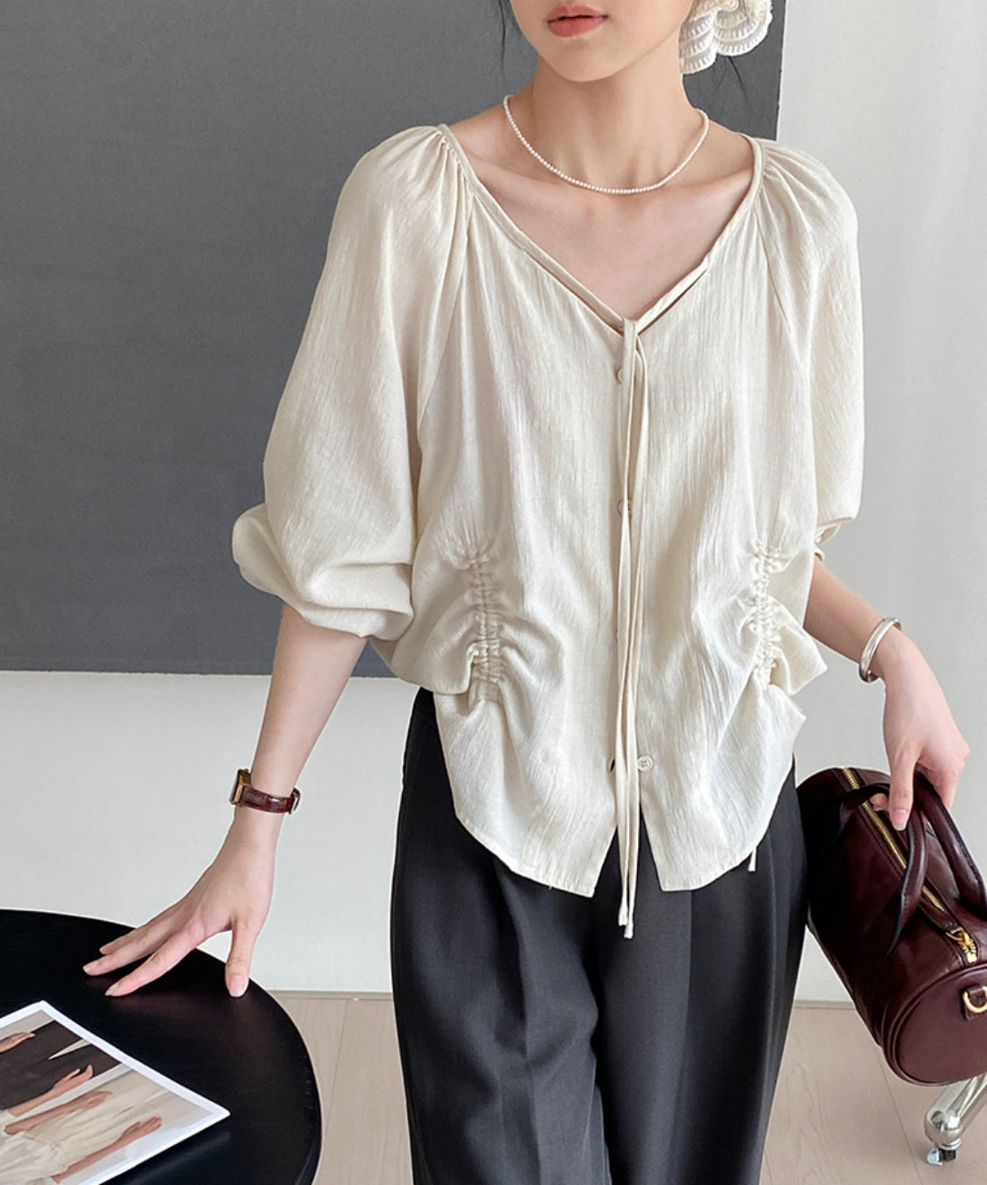 Sherling lagranc sleeve blouse