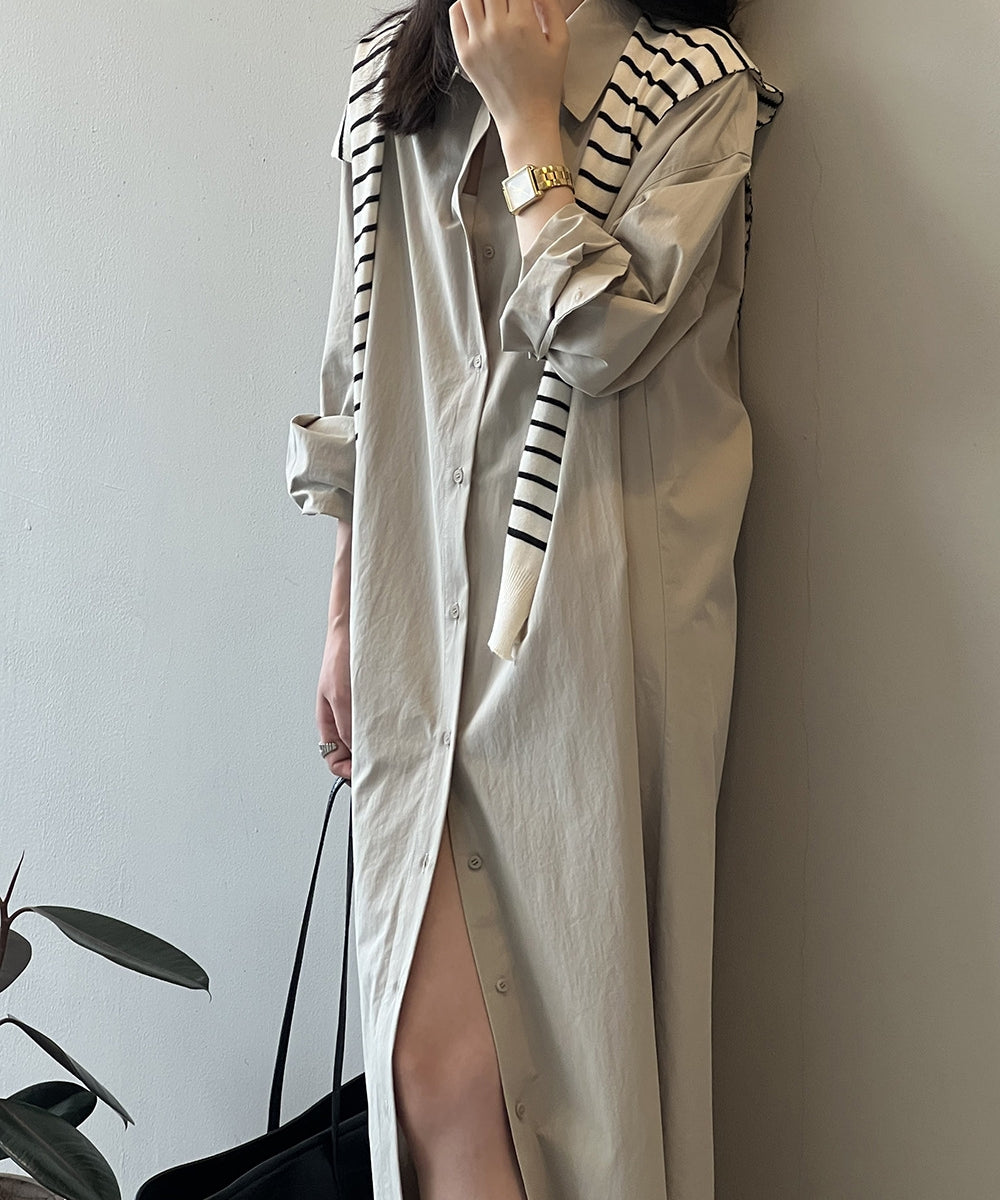 Slit long shirt dress