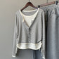 Side shirring two -piece cardigan