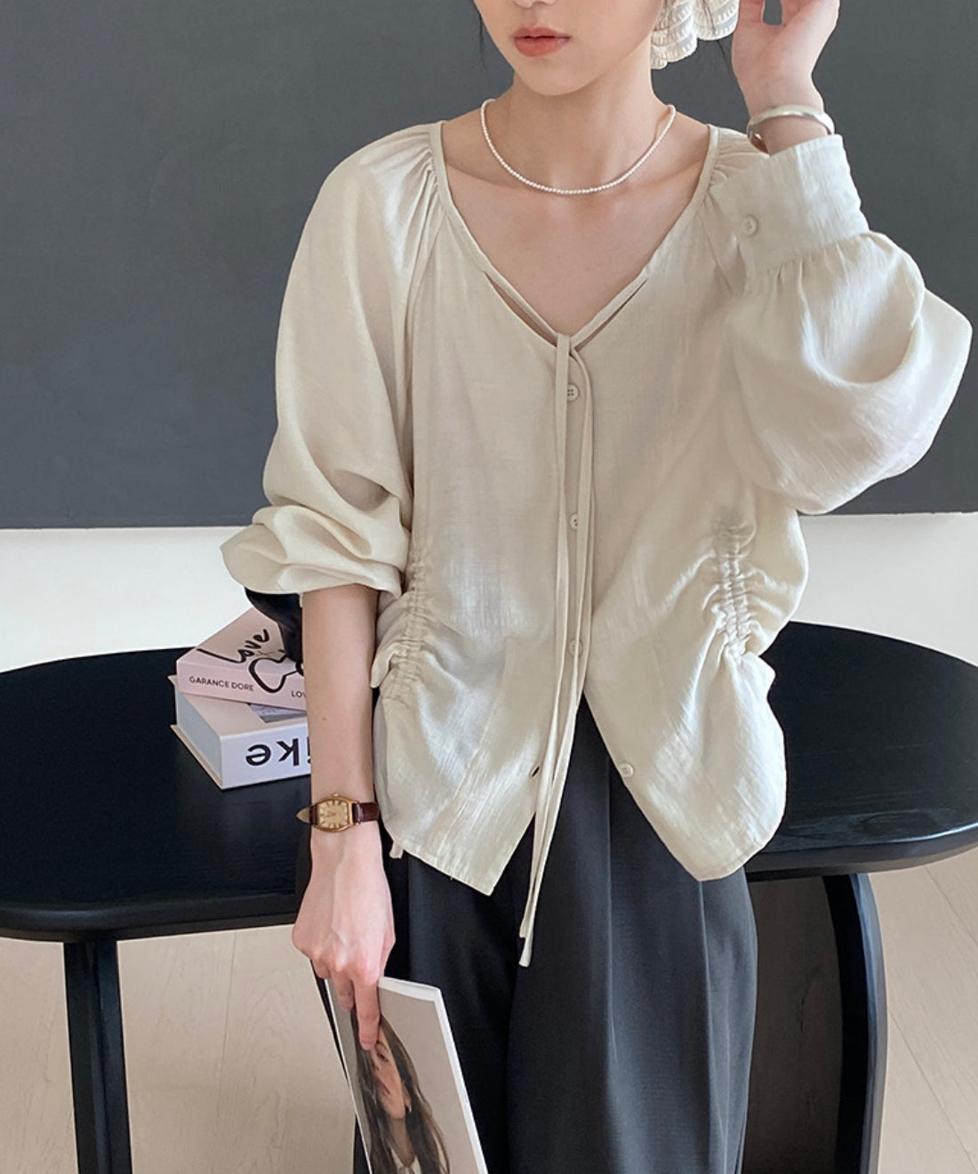 Sherling lagranc sleeve blouse