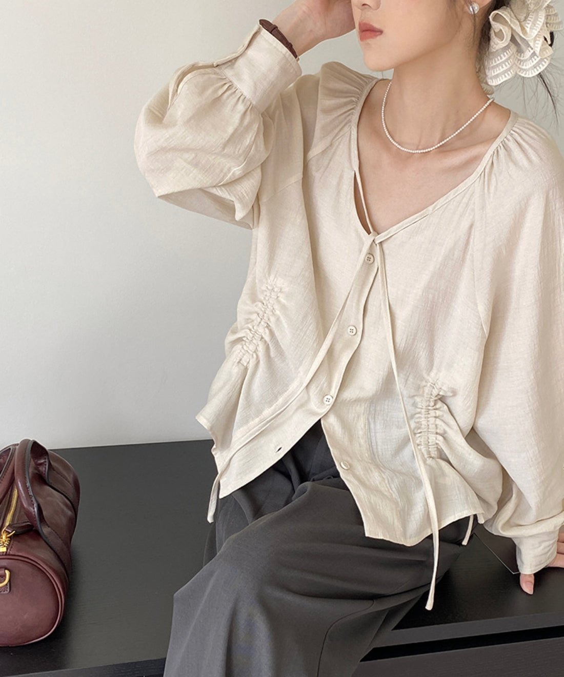 Sherling lagranc sleeve blouse