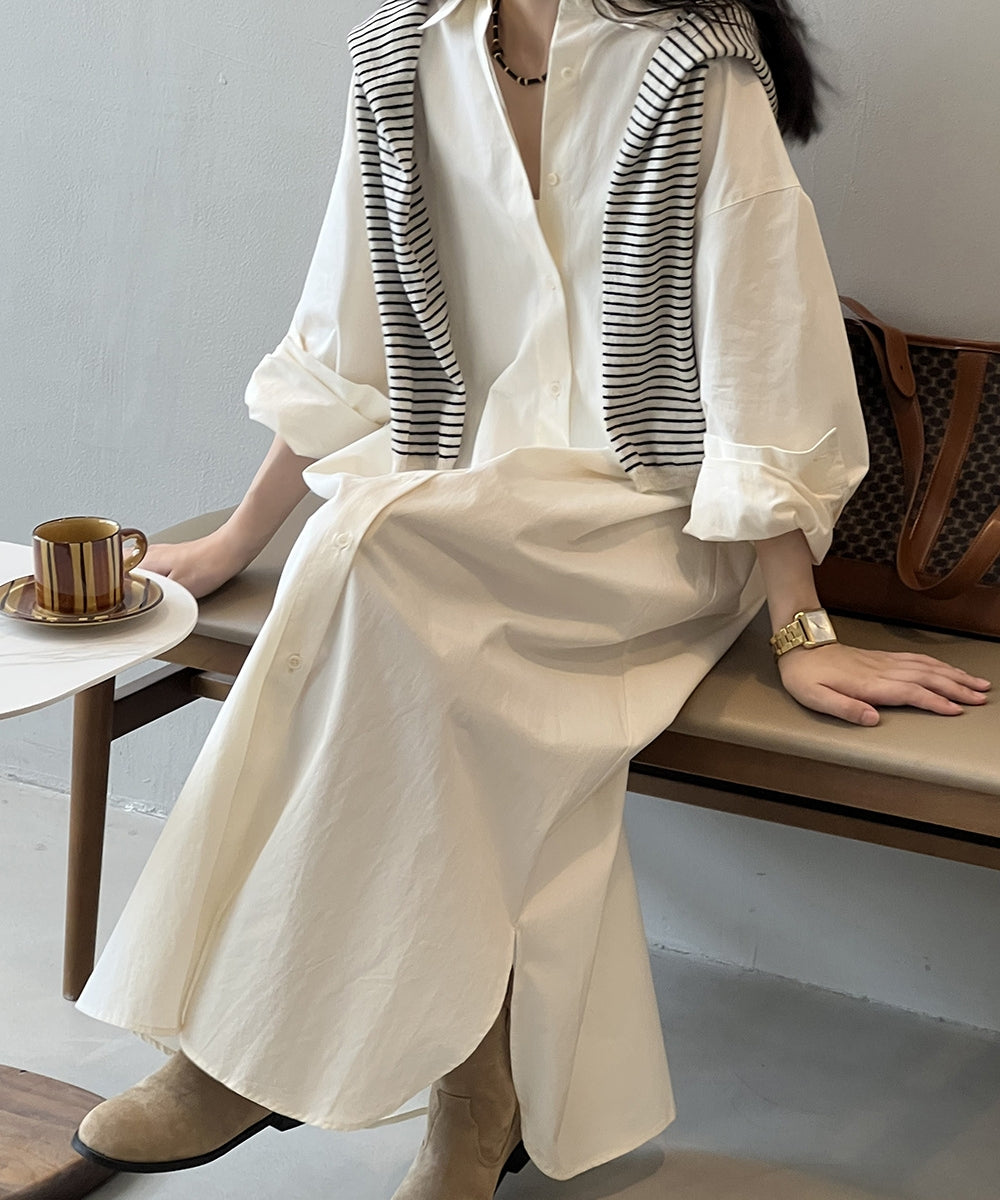 Slit long shirt dress