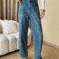 High waist straight denim pants