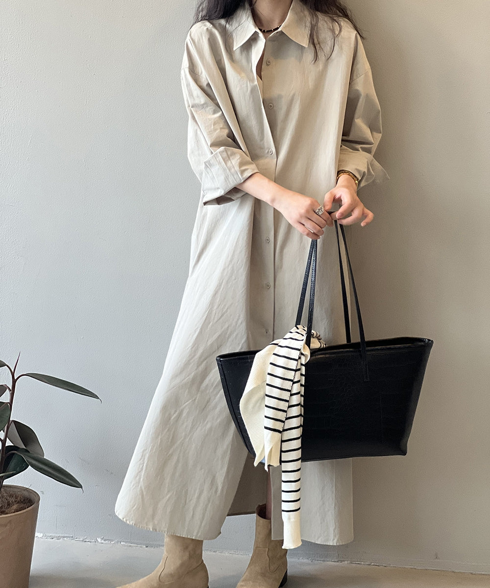 Slit long shirt dress