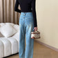 High waist straight denim pants