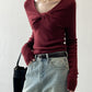 French knot V -neck pullover