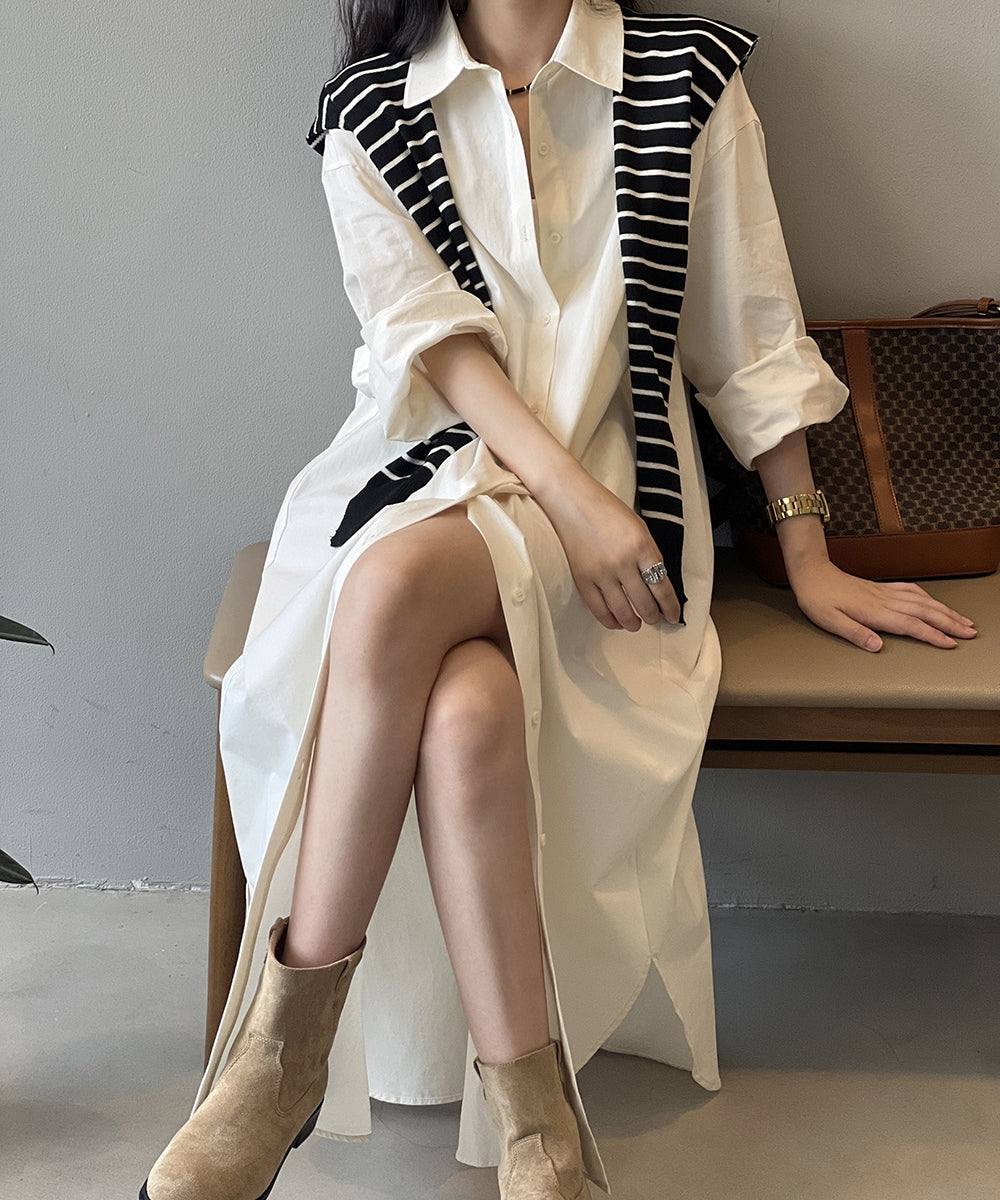 Slit long shirt dress