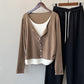 Side shirring two -piece cardigan