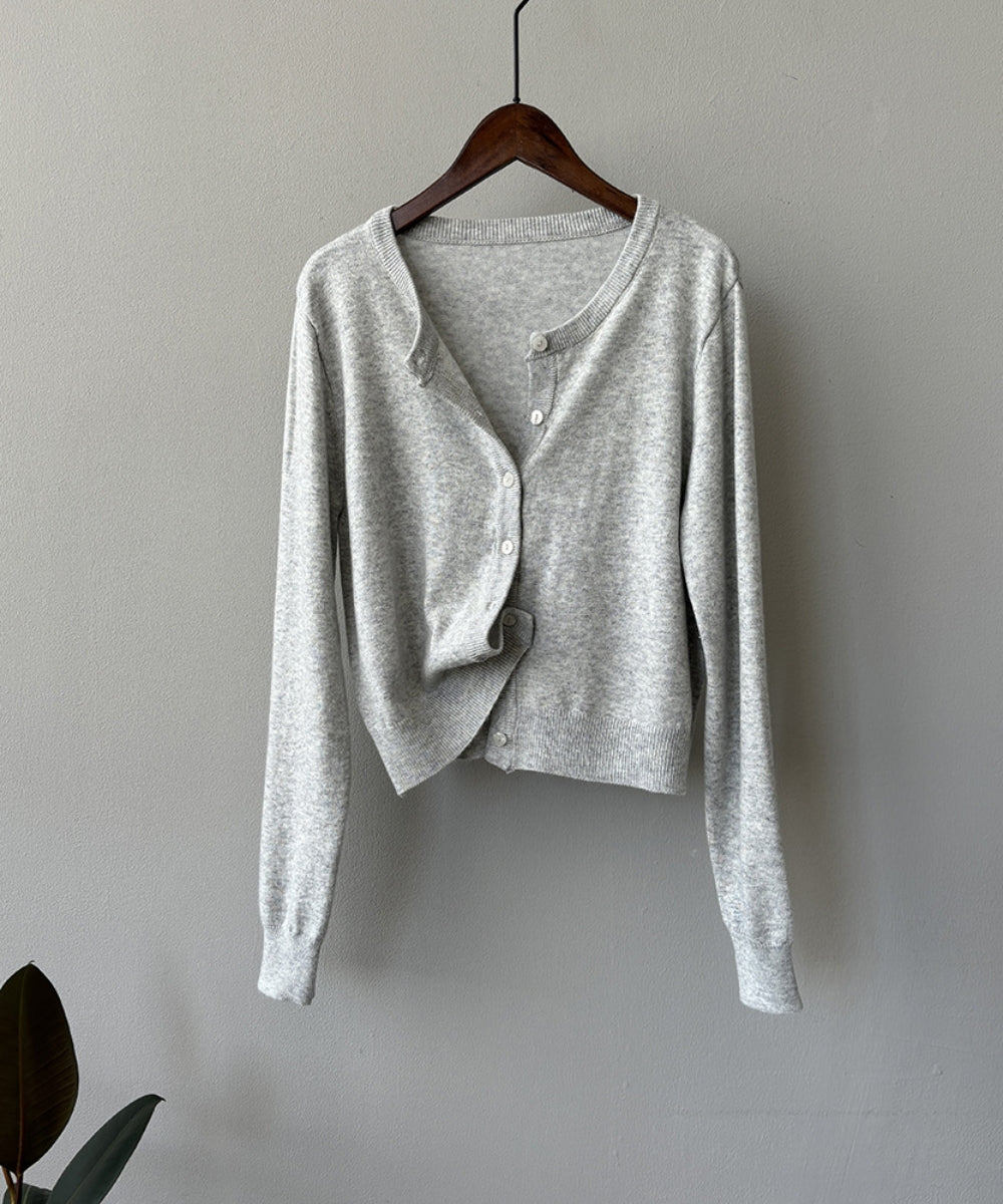 Simple round neck knit cardigan