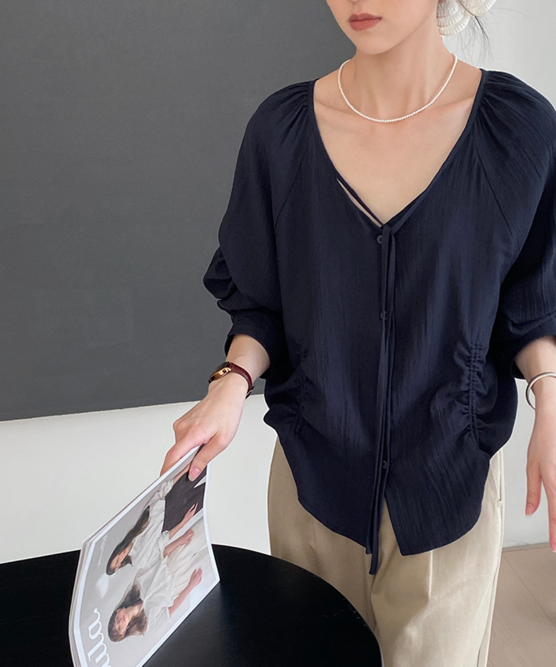 Sherling lagranc sleeve blouse