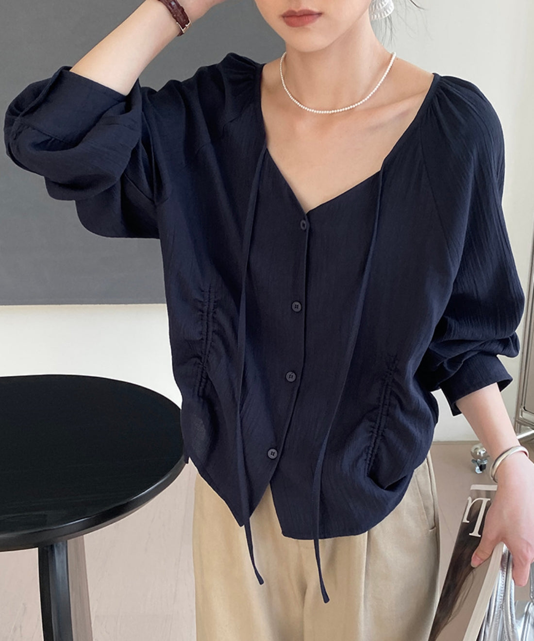 Sherling lagranc sleeve blouse