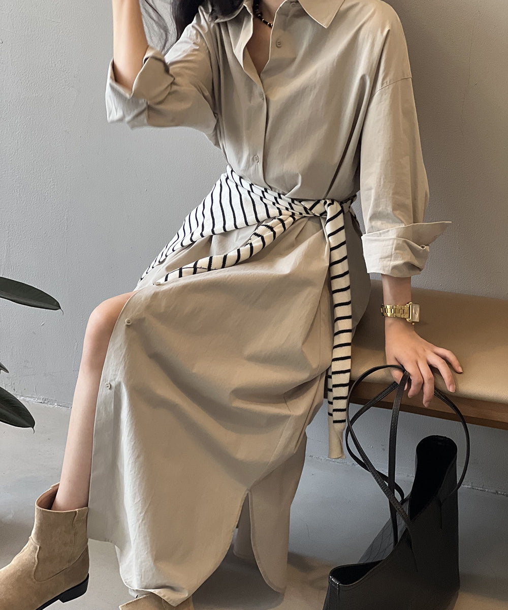 Slit long shirt dress