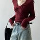 French knot V -neck pullover