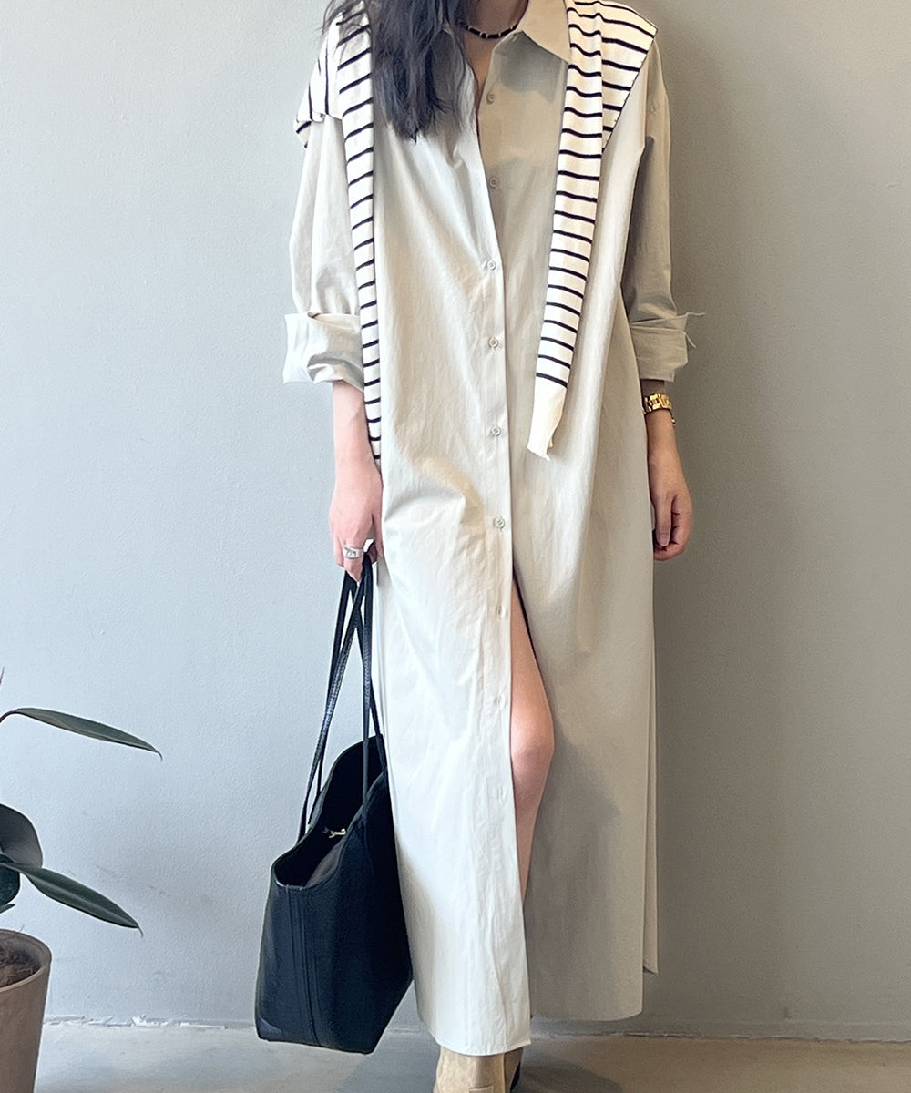 Slit long shirt dress