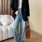 High waist straight denim pants