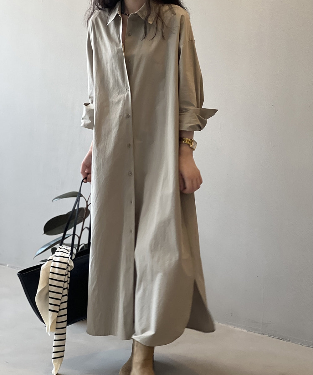 Slit long shirt dress