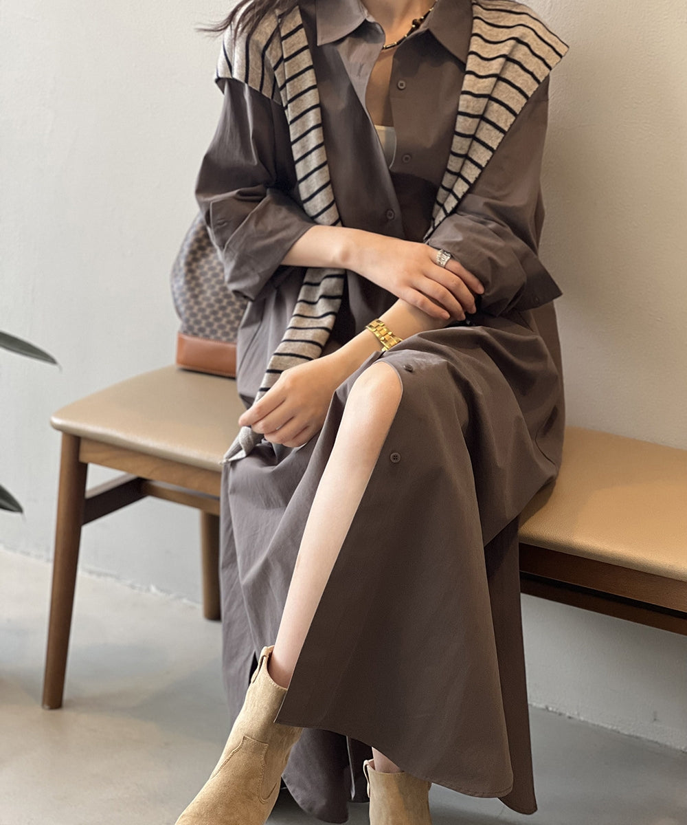 Slit long shirt dress