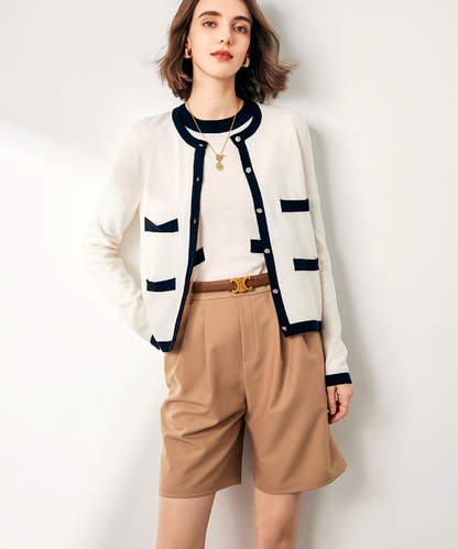 配色デザインニットカーディガン