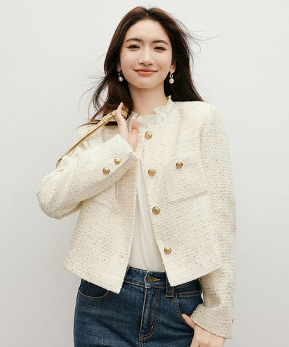 ツイードスプリングノーカラージャケット