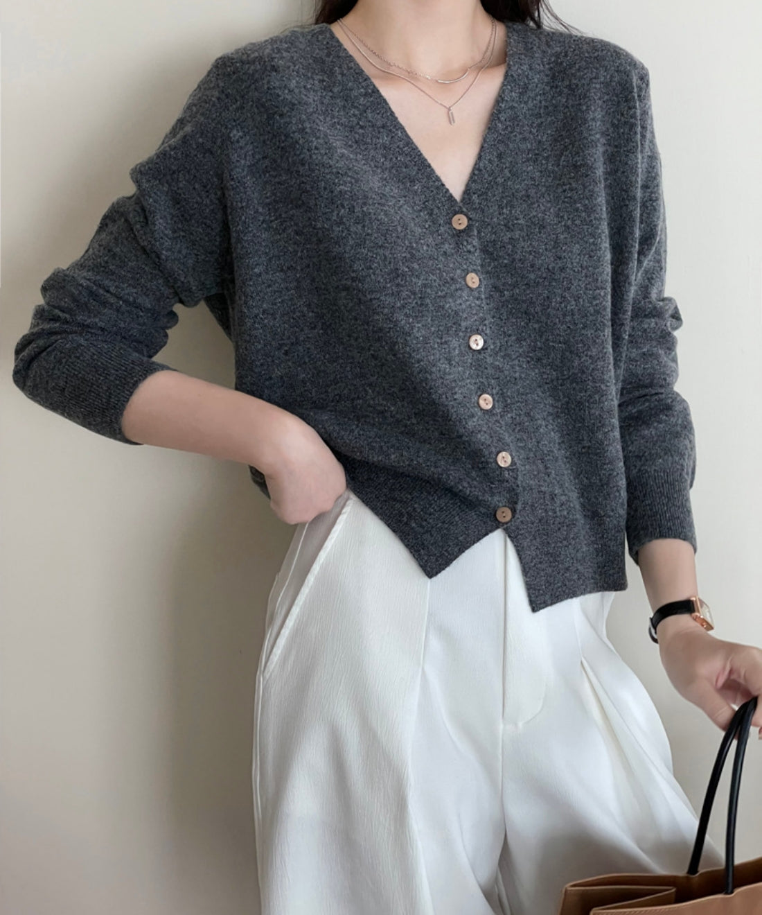 V neck knit soft cardigan