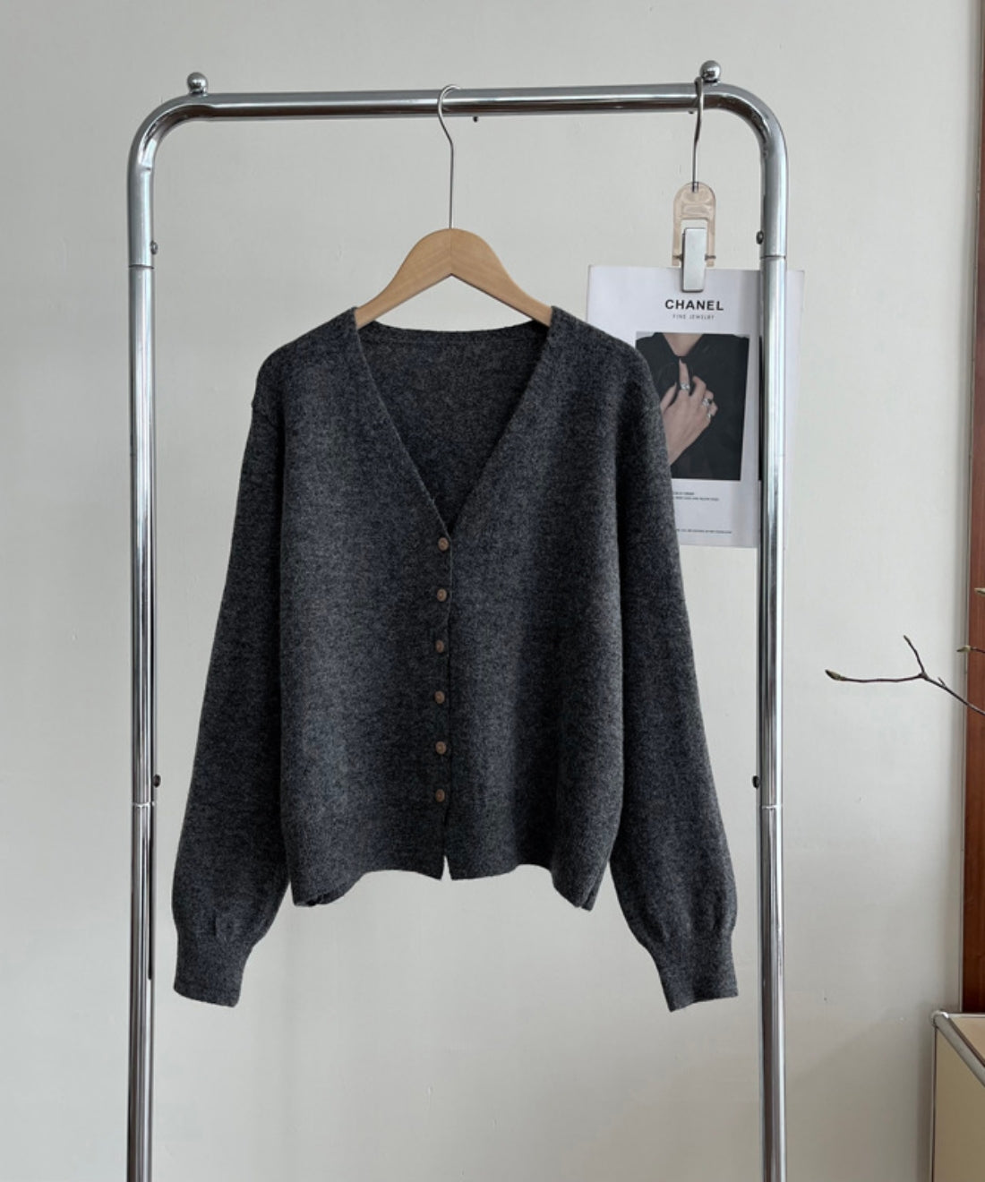 V neck knit soft cardigan